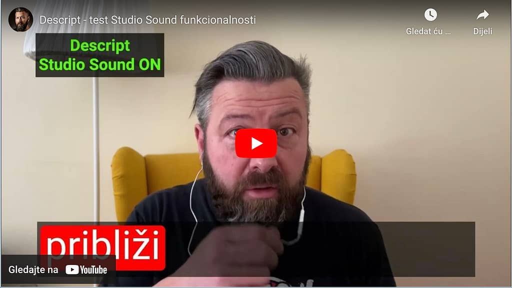 Descript - test studio sound funkctionalnosti - youtube